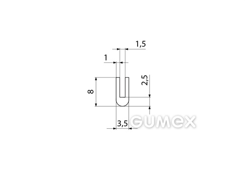 "U" Silikonprofil, 8x3,5/1,5mm, 60°ShA, -60°C/+180°C, transparent, 